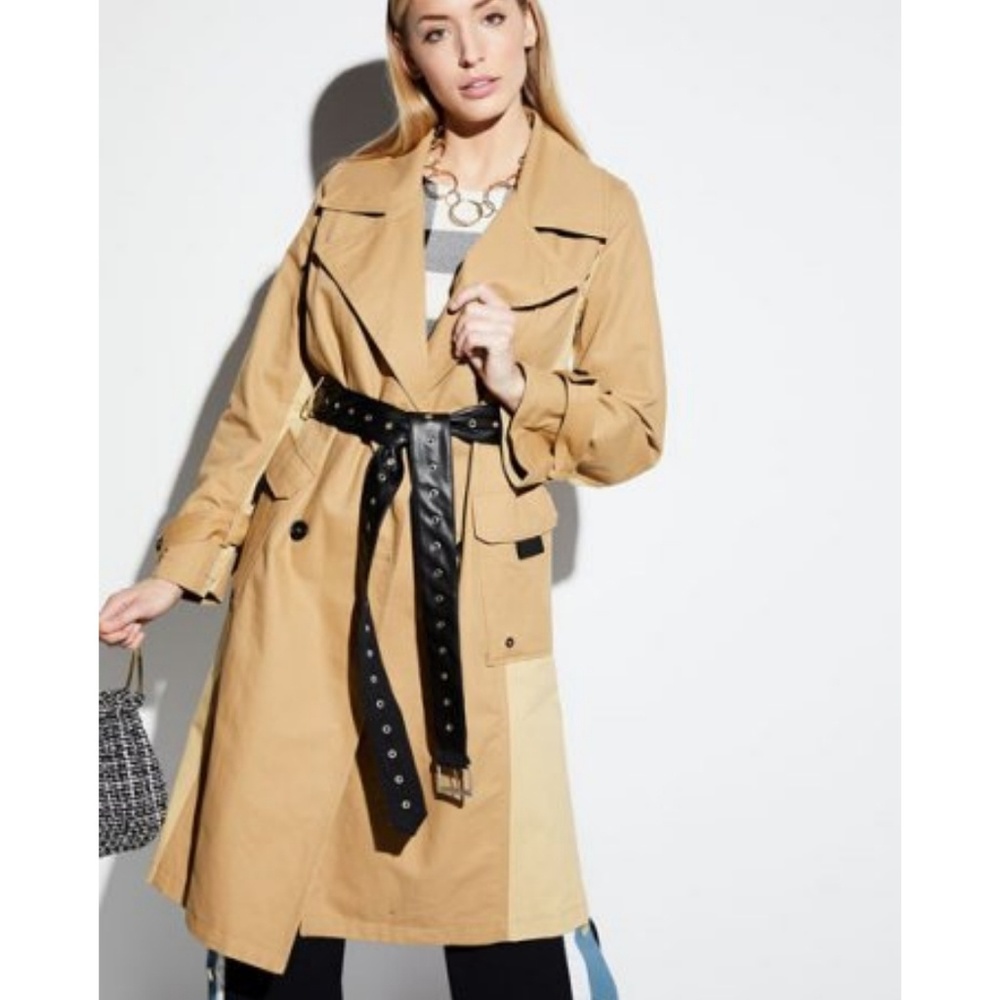 AVEC LES FILLES Colorblock Cotton Trench Coat - Picture 6 of 6
